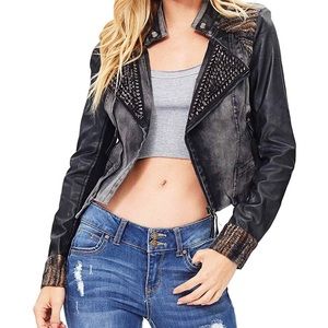 Moto Spiked Denim Jacket